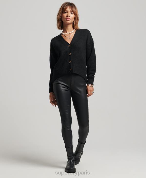 Superdry femmes cardigan oversize à col v D64Z3965 vêtements noir