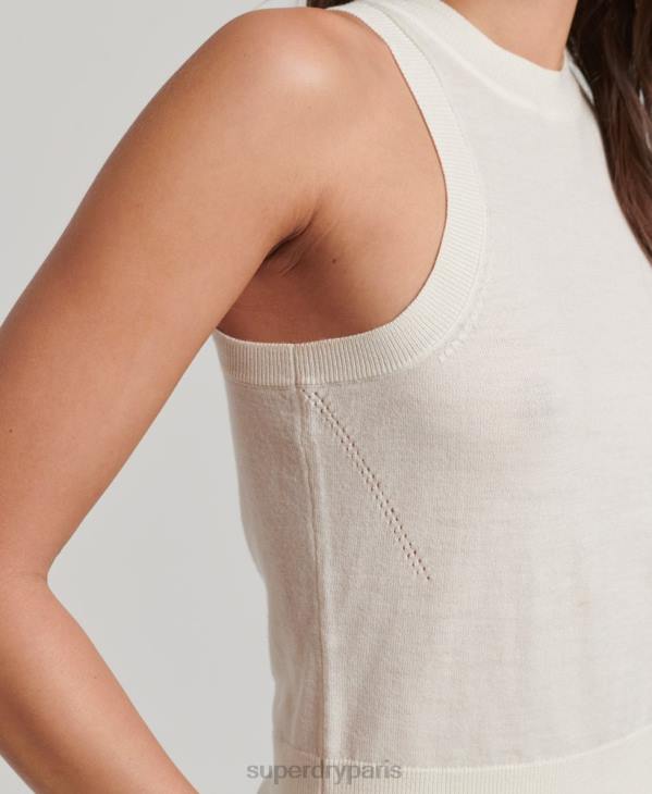 Superdry femmes débardeur en maille mérinos à col rond D64Z2936 vêtements blanc