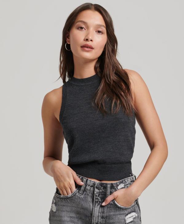 Superdry femmes débardeur en maille mérinos à col rond D64Z2976 vêtements gris foncé