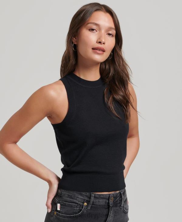 Superdry femmes débardeur en maille mérinos à col rond D64Z3018 vêtements noir