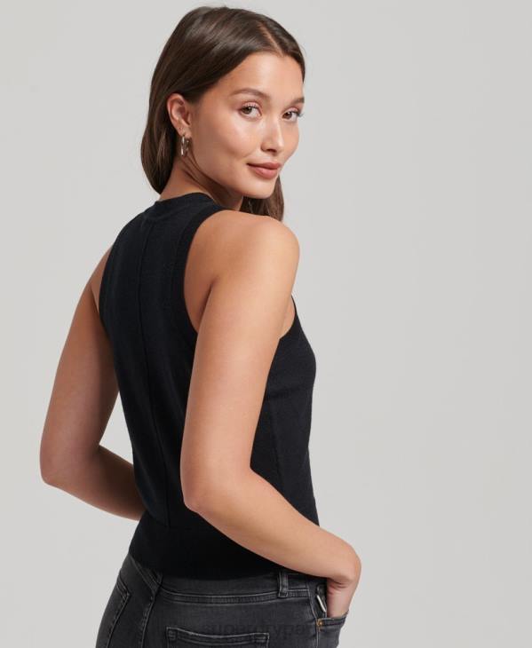 Superdry femmes débardeur en maille mérinos à col rond D64Z3018 vêtements noir