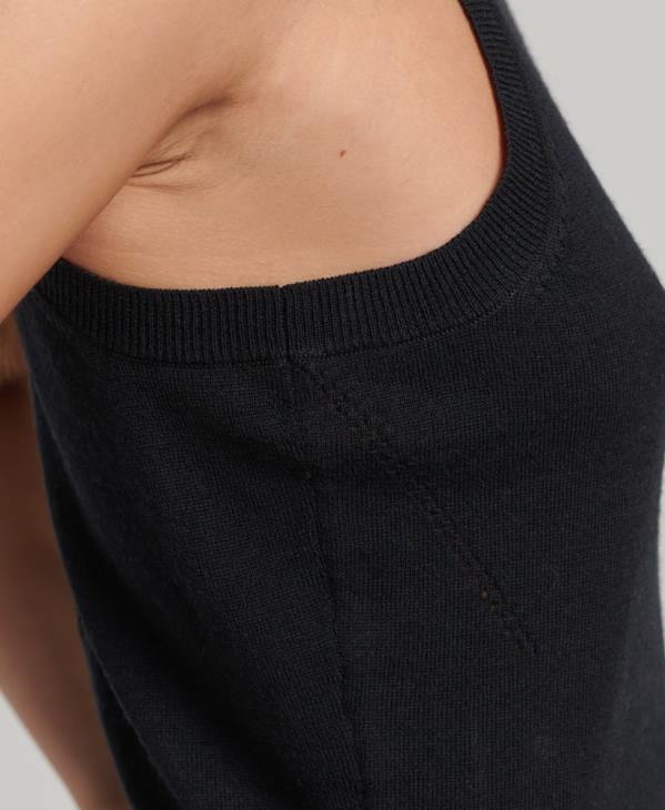Superdry femmes débardeur en maille mérinos à col rond D64Z3018 vêtements noir