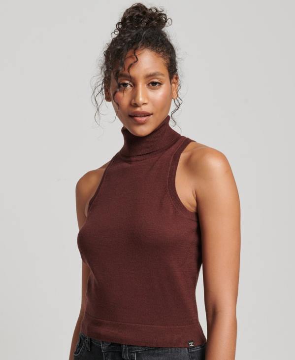 Superdry femmes gilet à col roulé en mérinos studios D64Z4031 vêtements brun