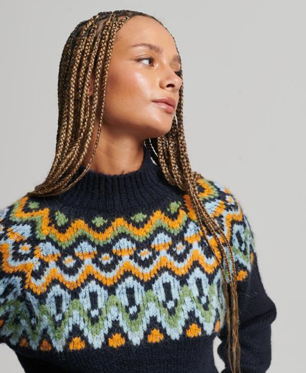 Superdry femmes pull ample à motif jacquard D64Z4025 vêtements marine
