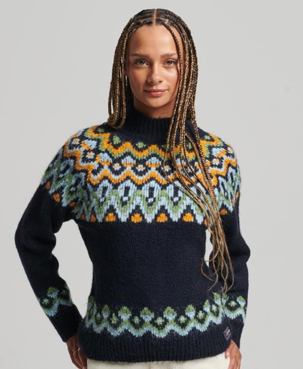 Superdry femmes pull ample à motif jacquard D64Z4025 vêtements marine