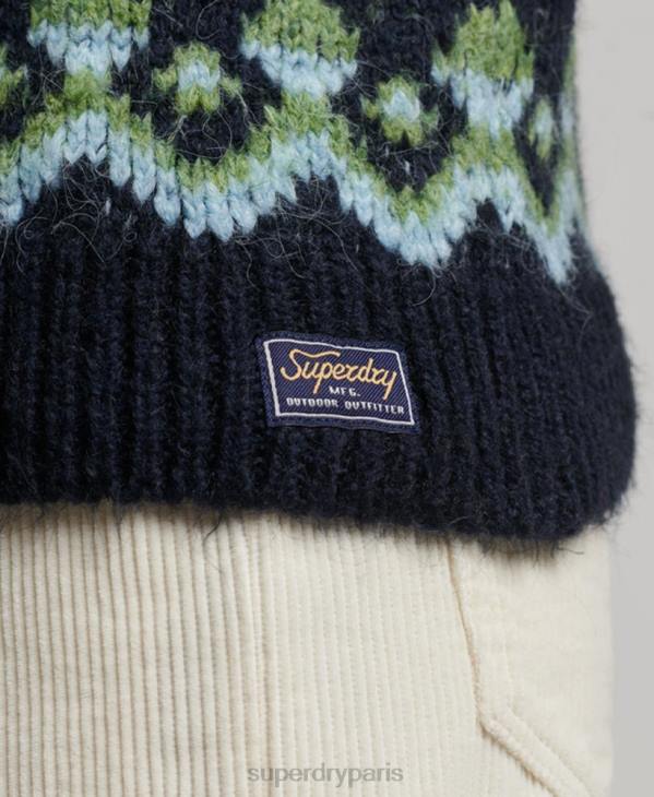 Superdry femmes pull ample à motif jacquard D64Z4025 vêtements marine