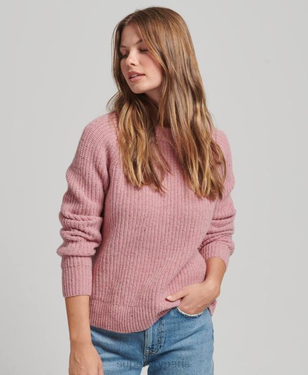 Superdry femmes pull côtelé à col rond en tweed D64Z3952 vêtements rose