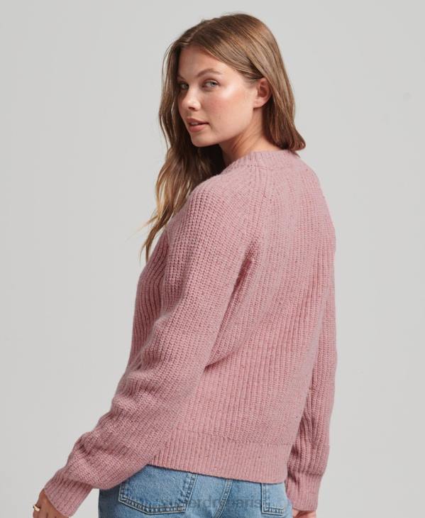 Superdry femmes pull côtelé à col rond en tweed D64Z3952 vêtements rose