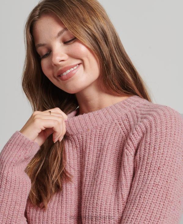 Superdry femmes pull côtelé à col rond en tweed D64Z3952 vêtements rose