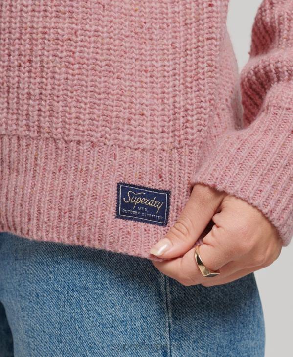 Superdry femmes pull côtelé à col rond en tweed D64Z3952 vêtements rose