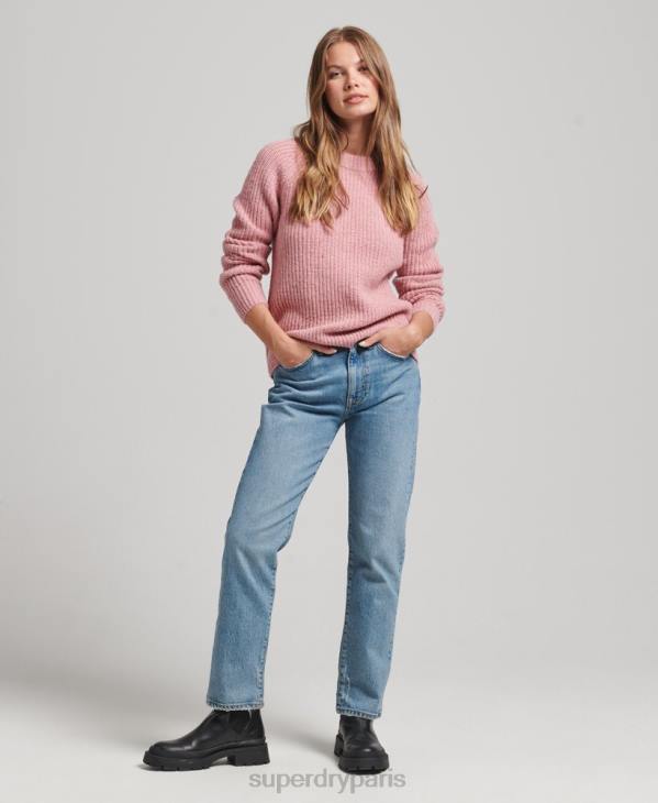 Superdry femmes pull côtelé à col rond en tweed D64Z3952 vêtements rose