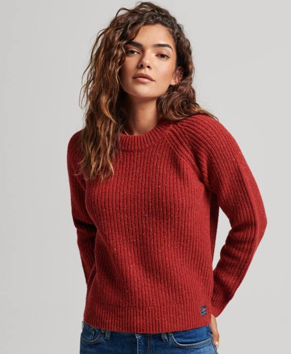 Superdry femmes pull côtelé à col rond en tweed D64Z3960 vêtements rouge