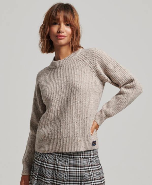 Superdry femmes pull côtelé à col rond en tweed D64Z3974 vêtements beige