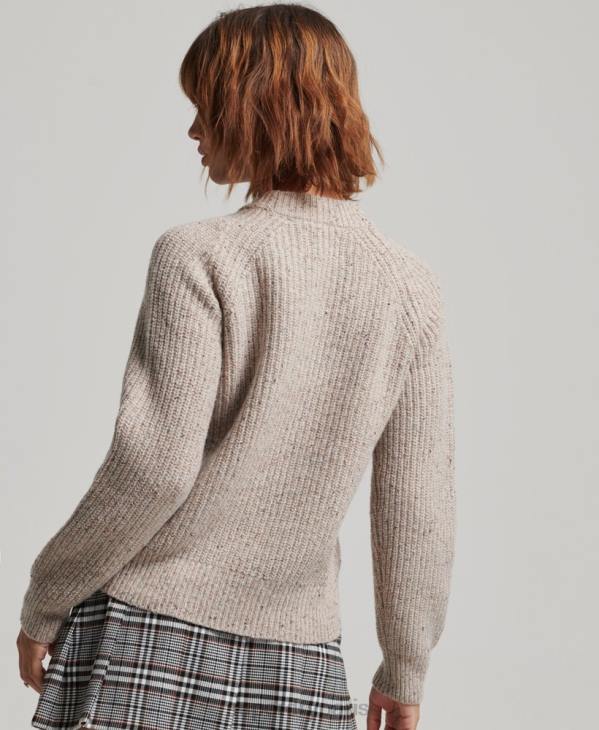 Superdry femmes pull côtelé à col rond en tweed D64Z3974 vêtements beige