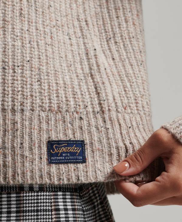 Superdry femmes pull côtelé à col rond en tweed D64Z3974 vêtements beige