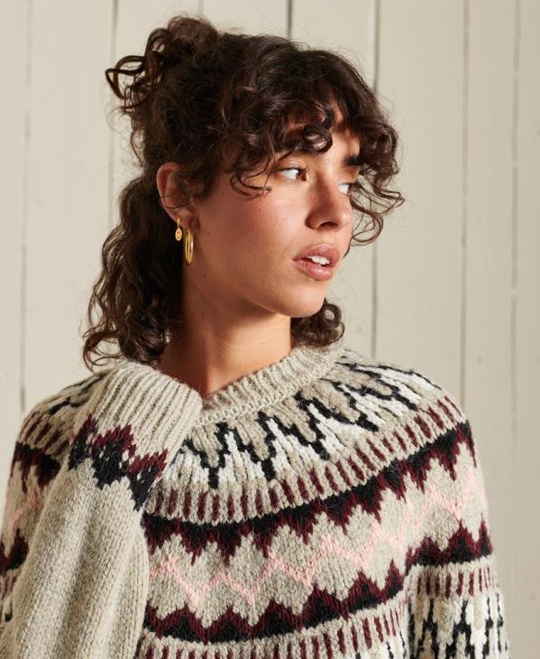 Superdry femmes pull classique à motif jacquard D64Z4032 vêtements beige