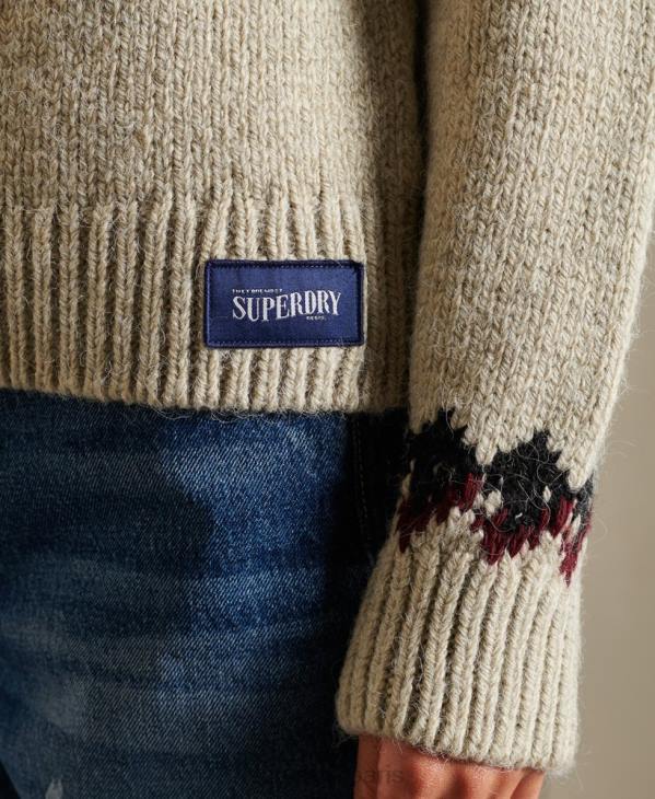 Superdry femmes pull classique à motif jacquard D64Z4032 vêtements beige