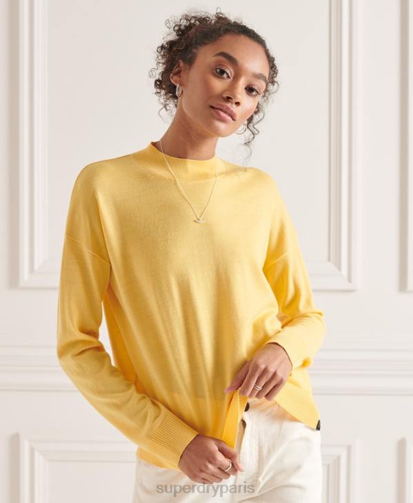 Superdry femmes pull à col montant en mérinos D64Z6650 vêtements jaune