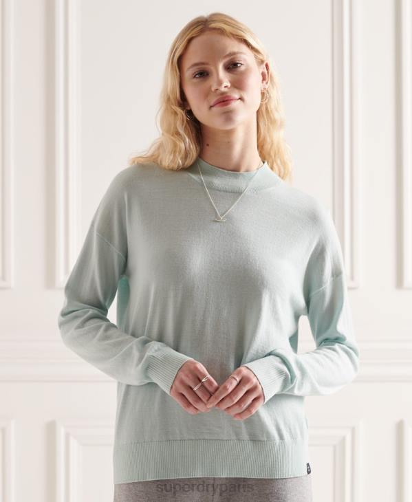 Superdry femmes pull à col montant en mérinos D64Z6653 vêtements vert