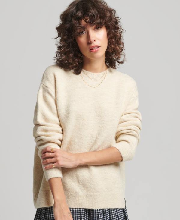 Superdry femmes pull col rond ultra doux essentiel D64Z3967 vêtements crème