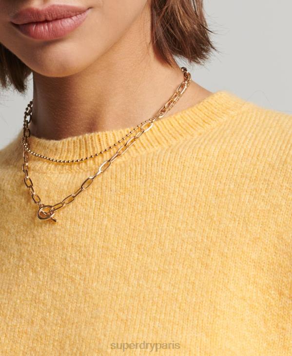 Superdry femmes pull col rond ultra doux essentiel D64Z3981 vêtements jaune
