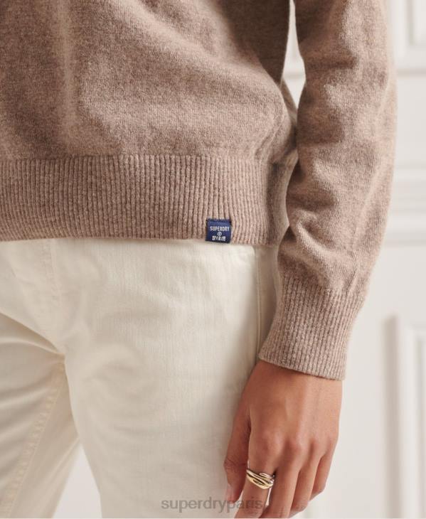 Superdry femmes pull col roulé en laine d'agneau D64Z3996 vêtements beige