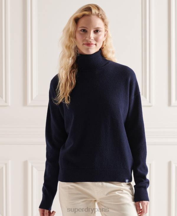 Superdry femmes pull col roulé en laine d'agneau D64Z4017 vêtements marine