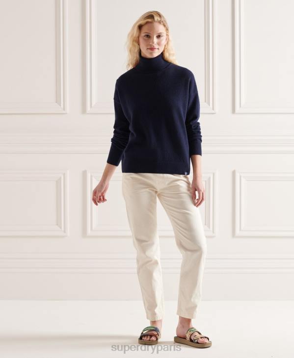 Superdry femmes pull col roulé en laine d'agneau D64Z4017 vêtements marine