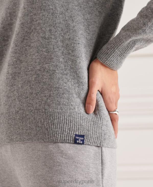 Superdry femmes pull col roulé en laine d'agneau D64Z4018 vêtements gris clair