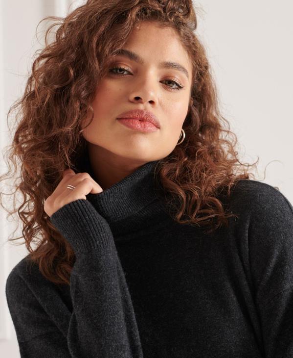 Superdry femmes pull col roulé en laine d'agneau D64Z4019 vêtements gris foncé