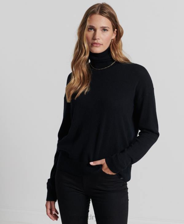 Superdry femmes pull col roulé en laine d'agneau D64Z4029 vêtements noir