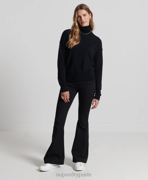 Superdry femmes pull col roulé en laine d'agneau D64Z4029 vêtements noir