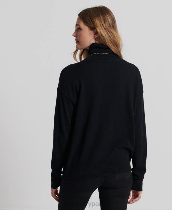 Superdry femmes pull col roulé en laine d'agneau D64Z4029 vêtements noir