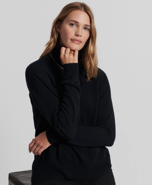 Superdry femmes pull col roulé en laine d'agneau D64Z4029 vêtements noir