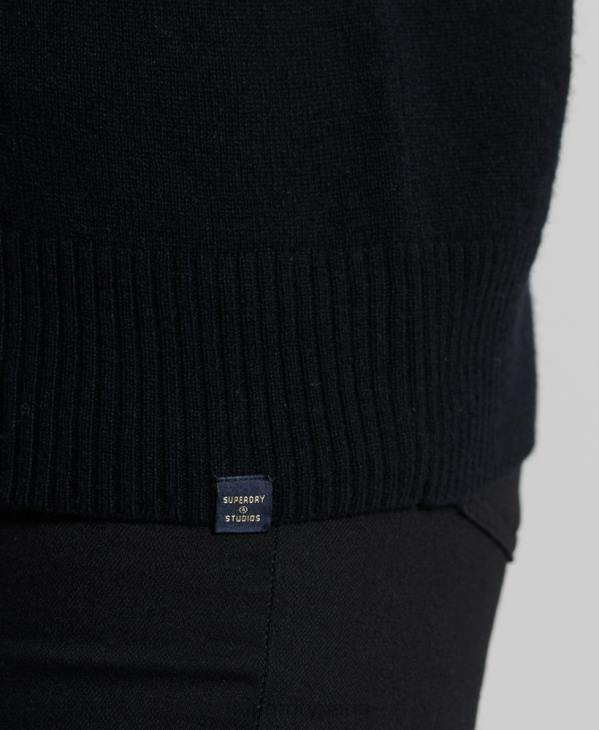Superdry femmes pull col roulé en laine d'agneau D64Z4029 vêtements noir