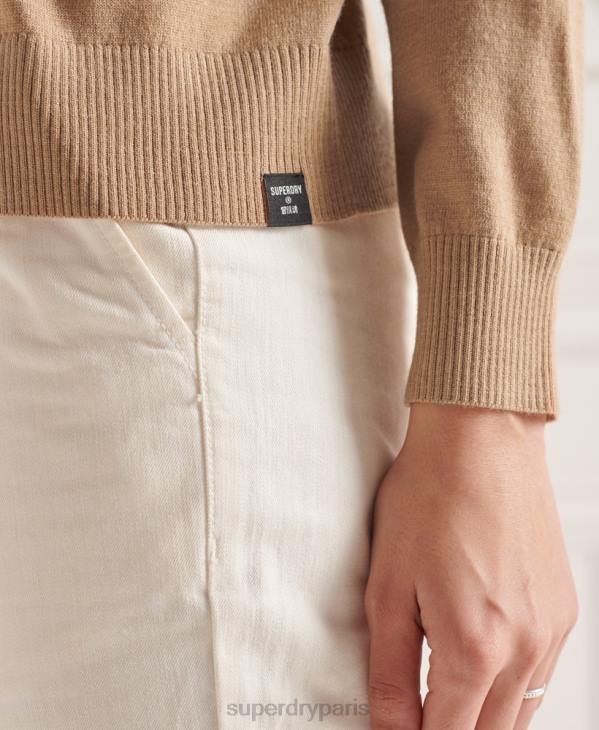 Superdry femmes pull col roulé en mérinos à épaules tombantes D64Z6652 vêtements beige