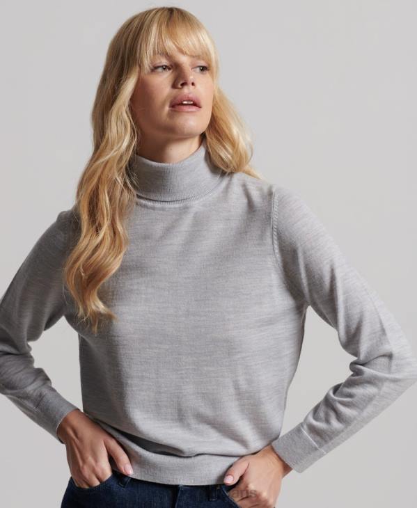 Superdry femmes pull à col roulé en mérinos studios D64Z4020 vêtements gris clair