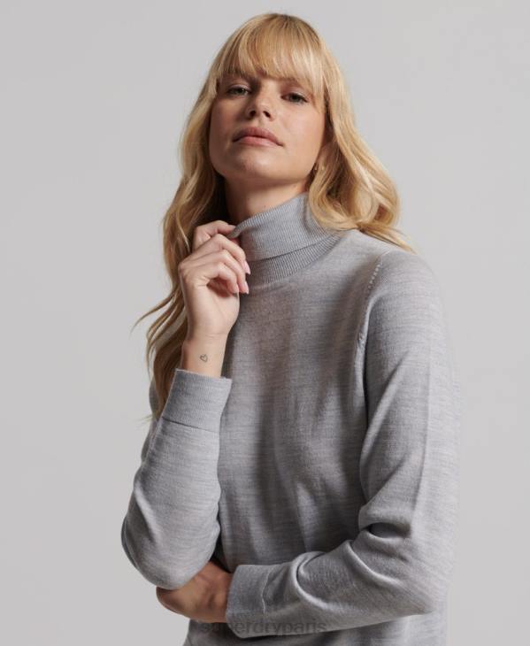 Superdry femmes pull à col roulé en mérinos studios D64Z4020 vêtements gris clair