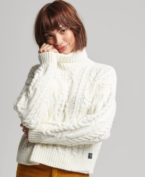 Superdry femmes pull à col roulé en maille torsadée D64Z3963 vêtements crème