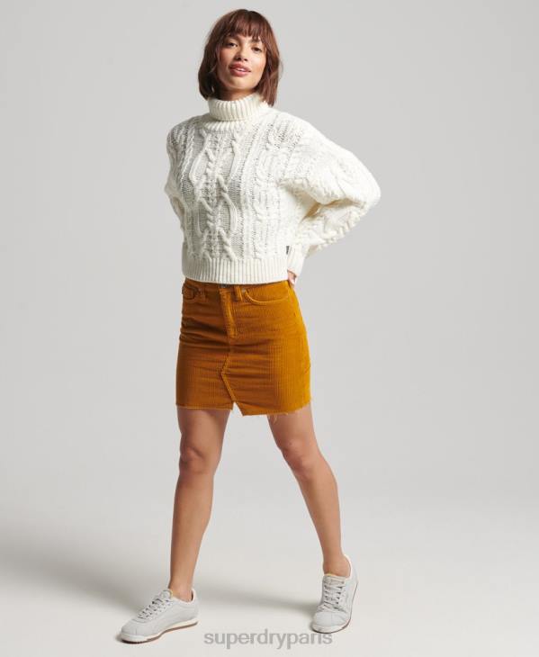 Superdry femmes pull à col roulé en maille torsadée D64Z3963 vêtements crème