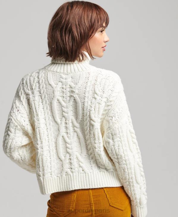 Superdry femmes pull à col roulé en maille torsadée D64Z3963 vêtements crème