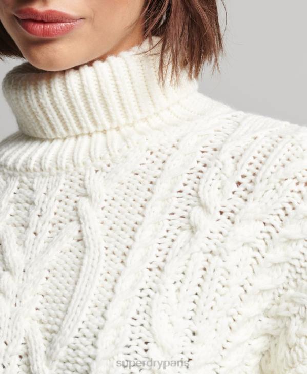 Superdry femmes pull à col roulé en maille torsadée D64Z3963 vêtements crème