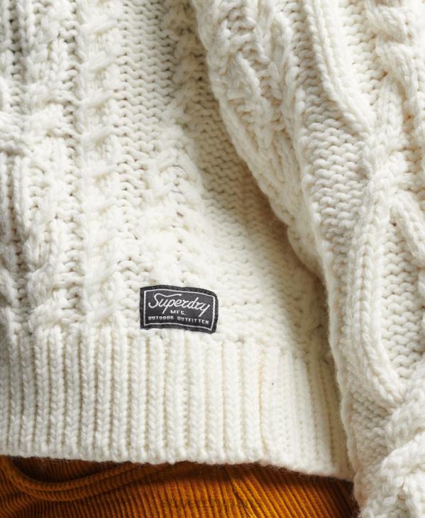 Superdry femmes pull à col roulé en maille torsadée D64Z3963 vêtements crème