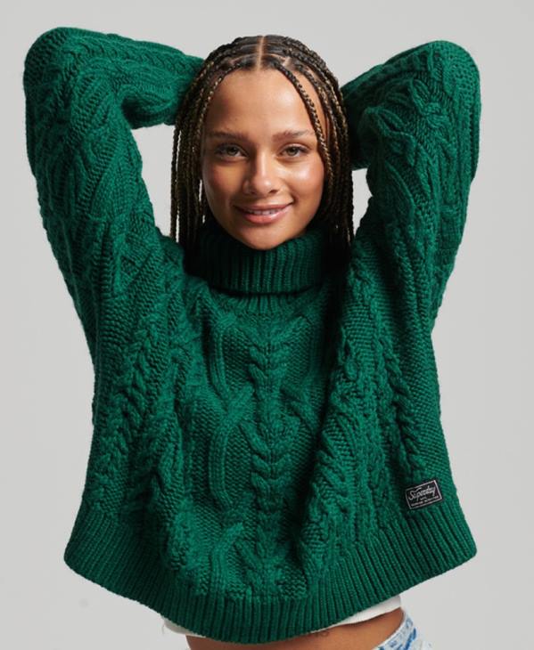 Superdry femmes pull à col roulé en maille torsadée D64Z3966 vêtements vert