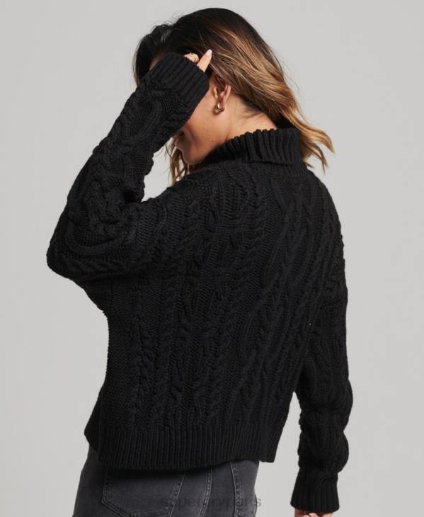 Superdry femmes pull à col roulé en maille torsadée D64Z3976 vêtements noir