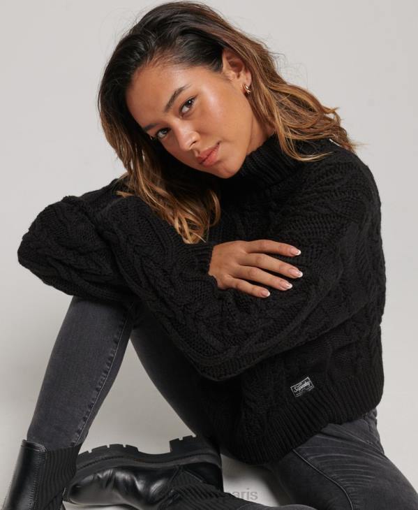 Superdry femmes pull à col roulé en maille torsadée D64Z3976 vêtements noir
