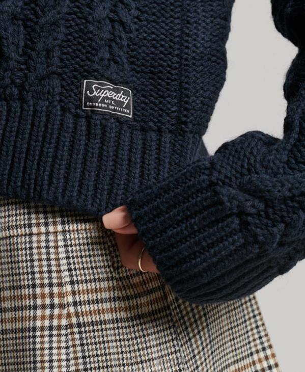 Superdry femmes pull à col roulé en maille torsadée D64Z3991 vêtements marine