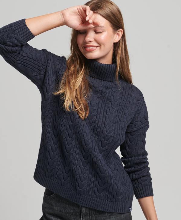 Superdry femmes pull col roulé à épaule tombante D64Z3985 vêtements marine