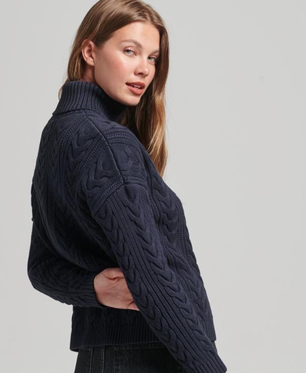 Superdry femmes pull col roulé à épaule tombante D64Z3985 vêtements marine