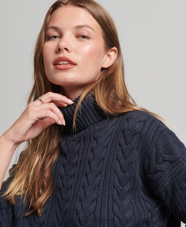 Superdry femmes pull col roulé à épaule tombante D64Z3985 vêtements marine